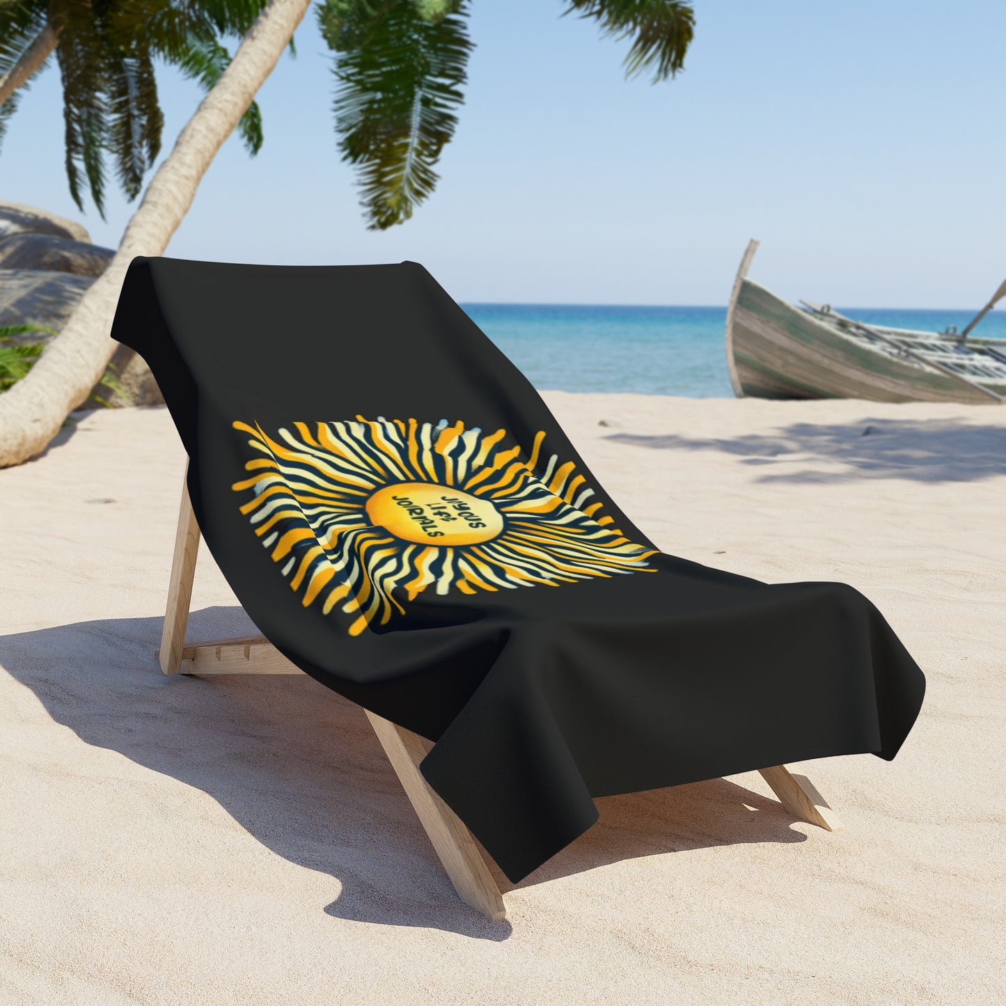 Radiant Sun Black Beach Towel, Joyous Life Journals