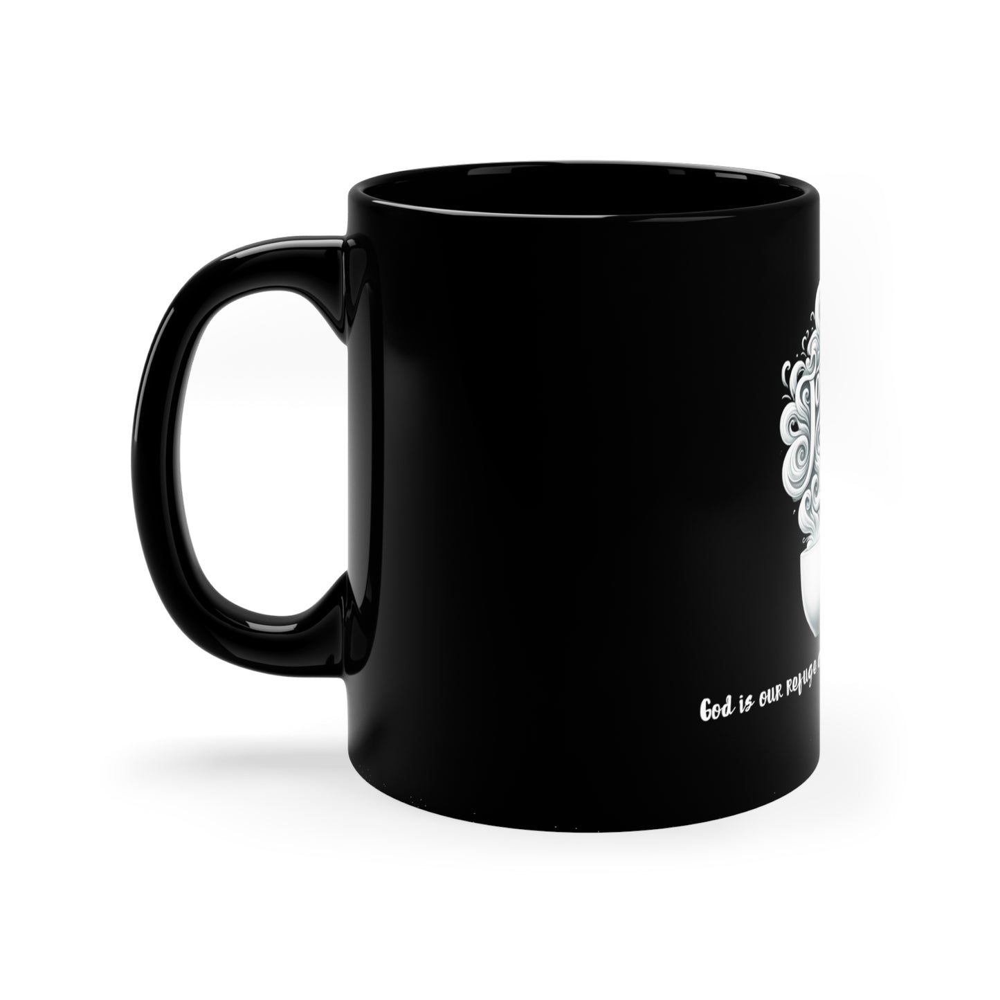 Psalm 46:1 Refuge Mug: Strength and Solace, 11oz Black Ceramic, Joyous Life Journals