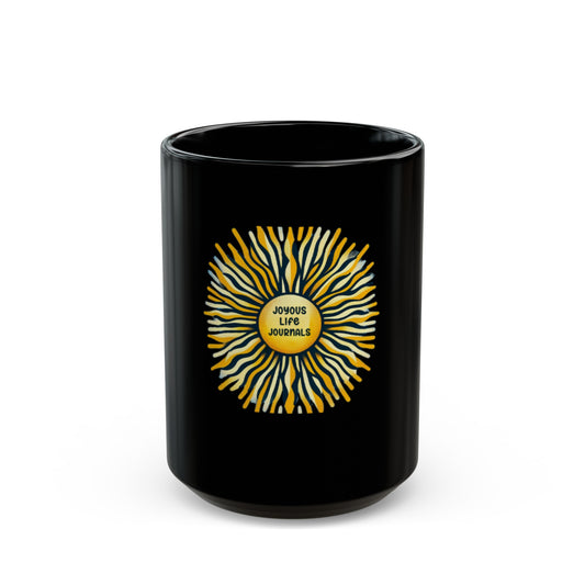 Radiant Sun Black Coffee Mug, 15 oz, Joyous Life Journals