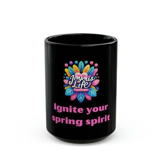 Ignite Your Spring Spirit: The Vibrant 15oz Black Ceramic Mug, Joyous Life Journals