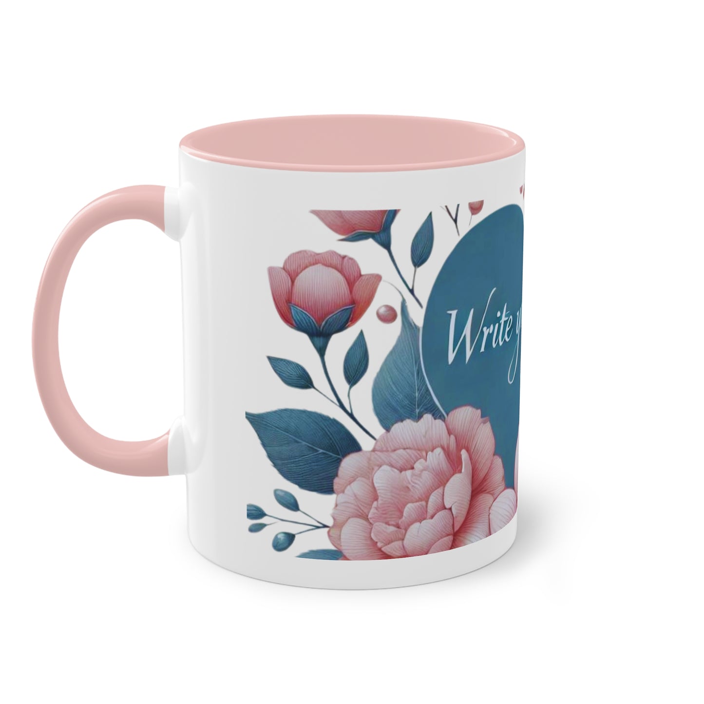 "Write Your Feelings" Pink and White Coffee Mug, Joyous Life Journals