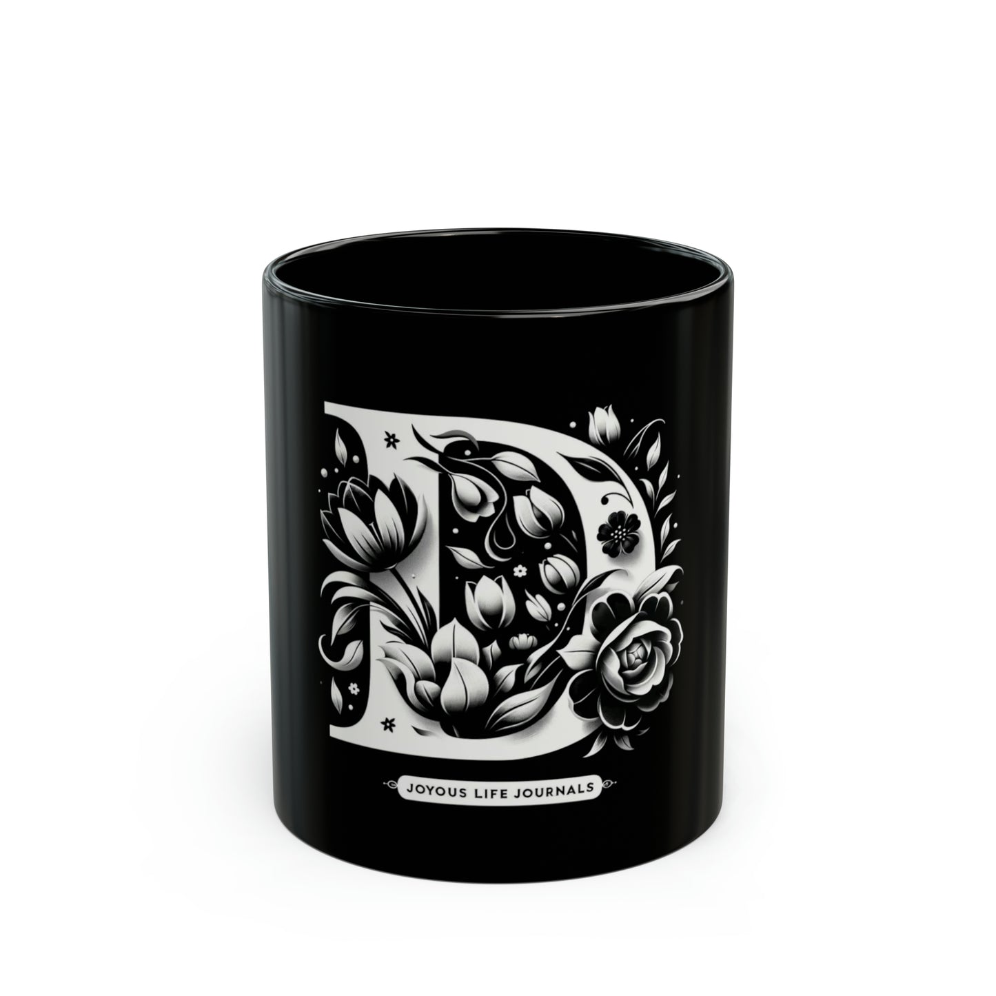 Dynamic Delight: Classic 'D' Black Coffee Mug, Joyous Life Journals