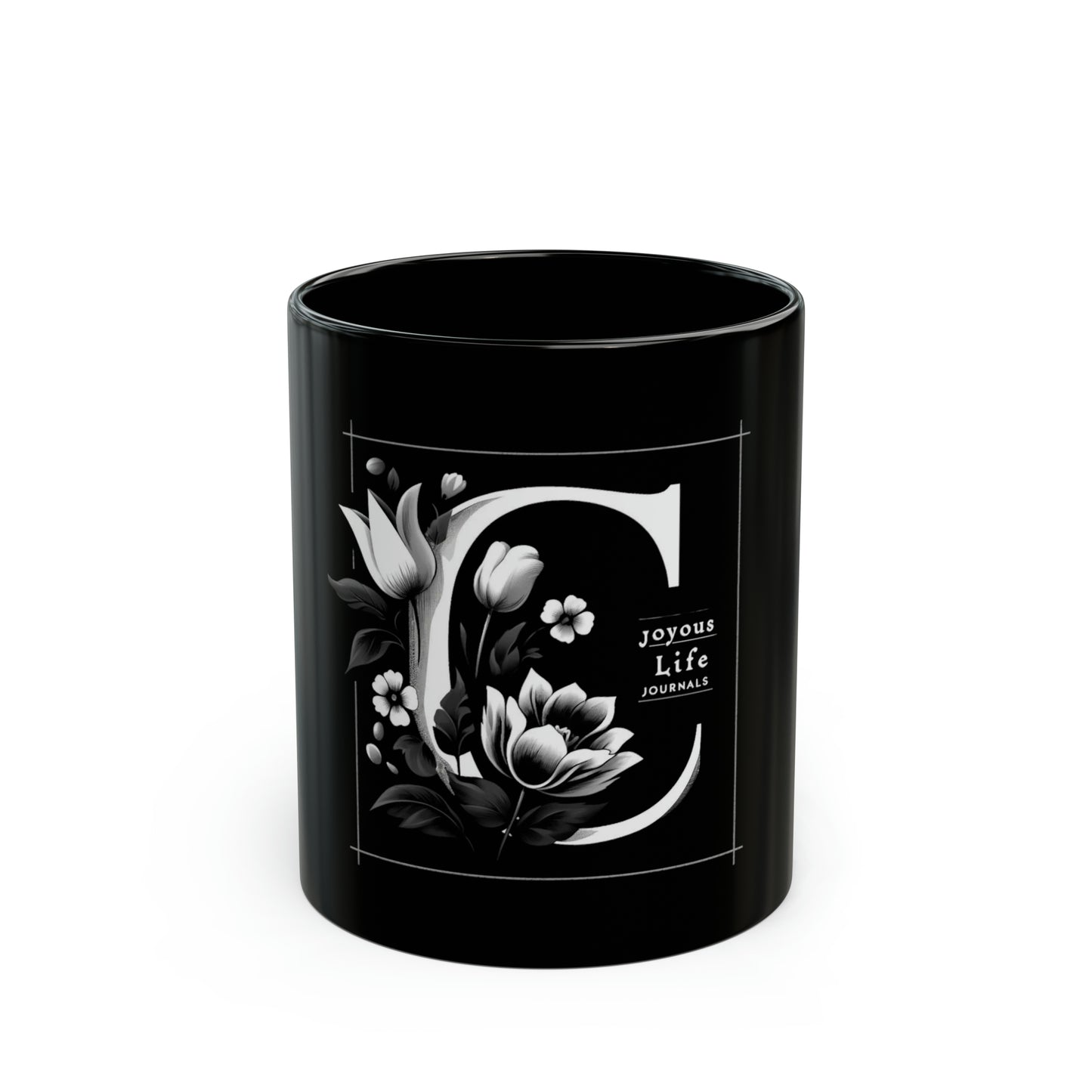 Classic Charm: 'C' Black Coffee Mug, Joyous Life Journals