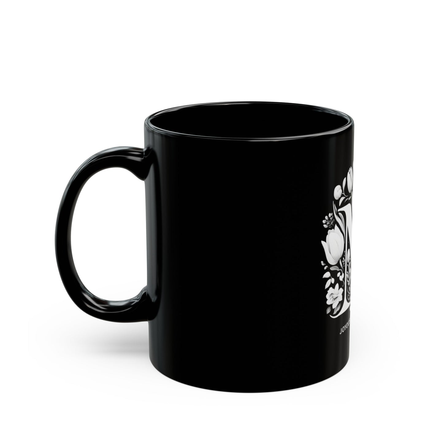 Mystique M: Monogram M 11oz Black Coffee Mug, Joyous Life Journals