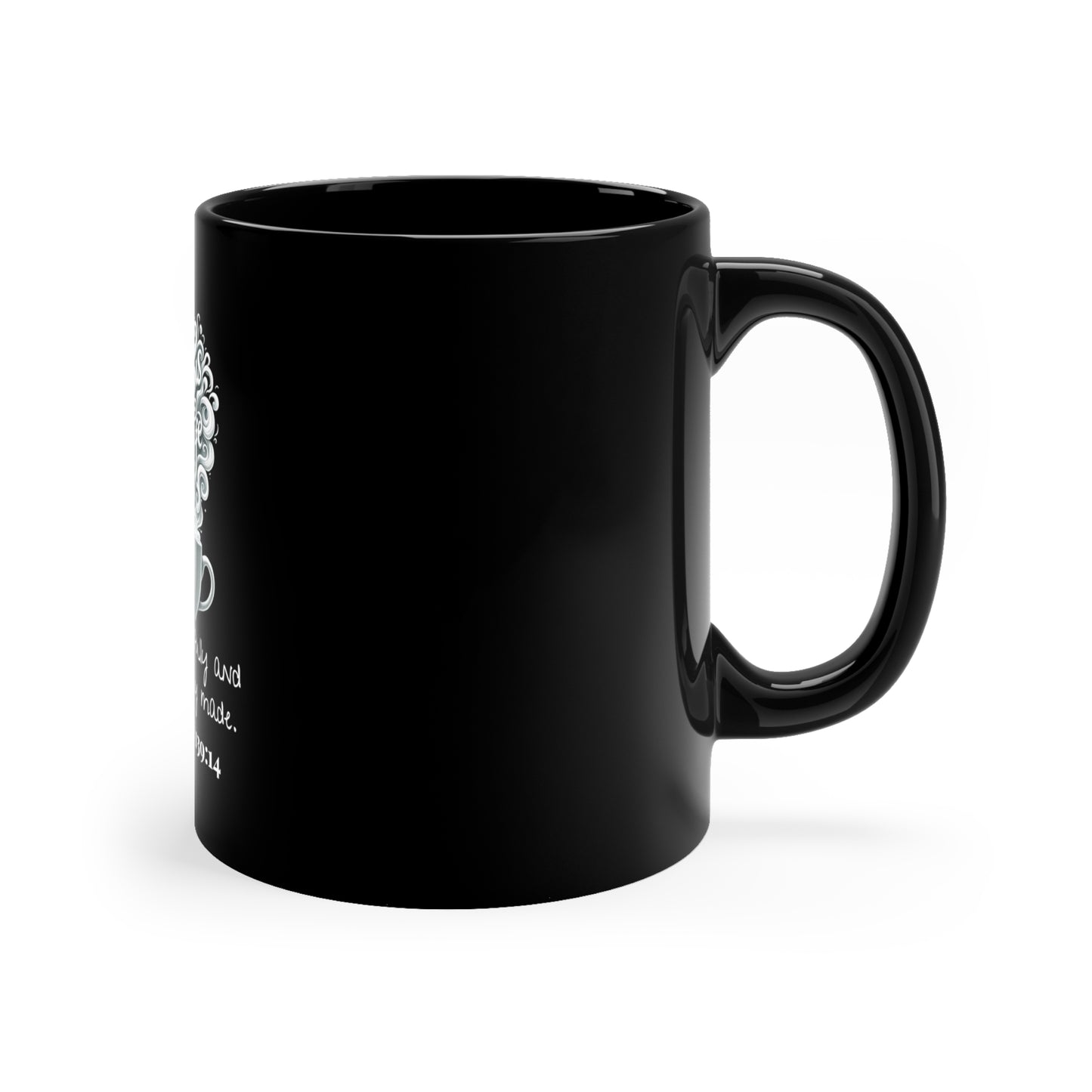 Psalm 139:14 Wonderfully Made Mug: Embrace Your Uniqueness, 11oz Black Ceramic, Joyous Life Journals