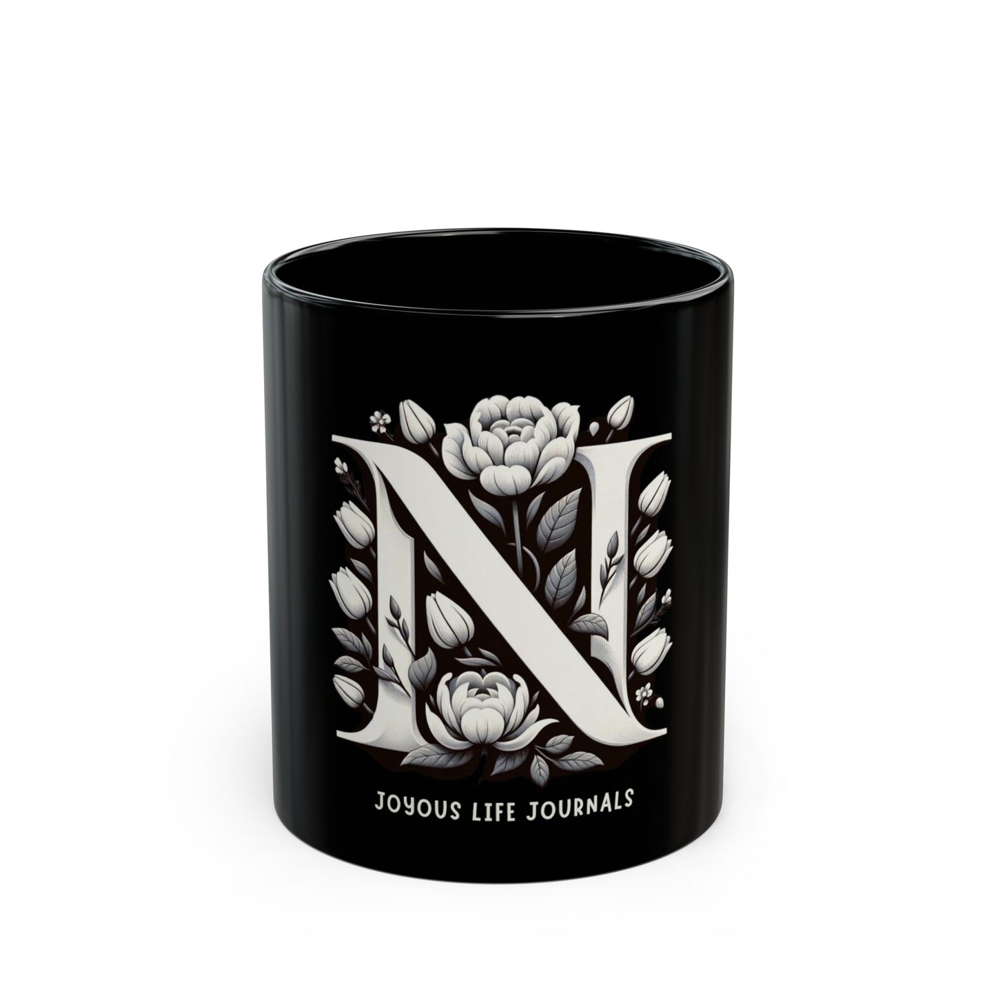 Nectar of N: Monogram N 11oz Black Coffee Mug, Joyous Life Journals