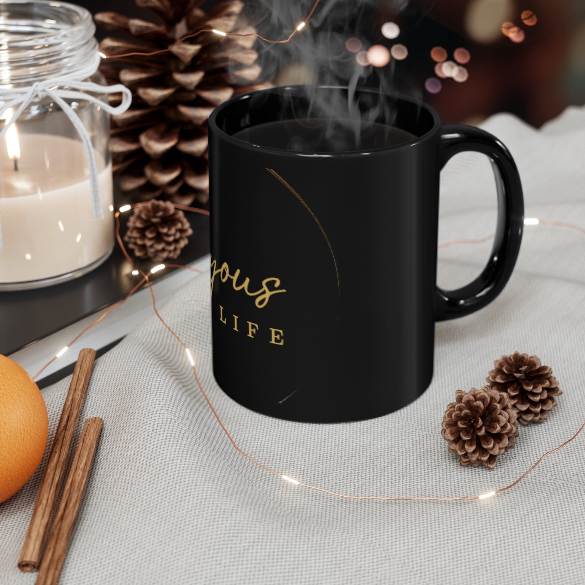 Joyous Life Black Coffee Mug, Joyous Life Journals