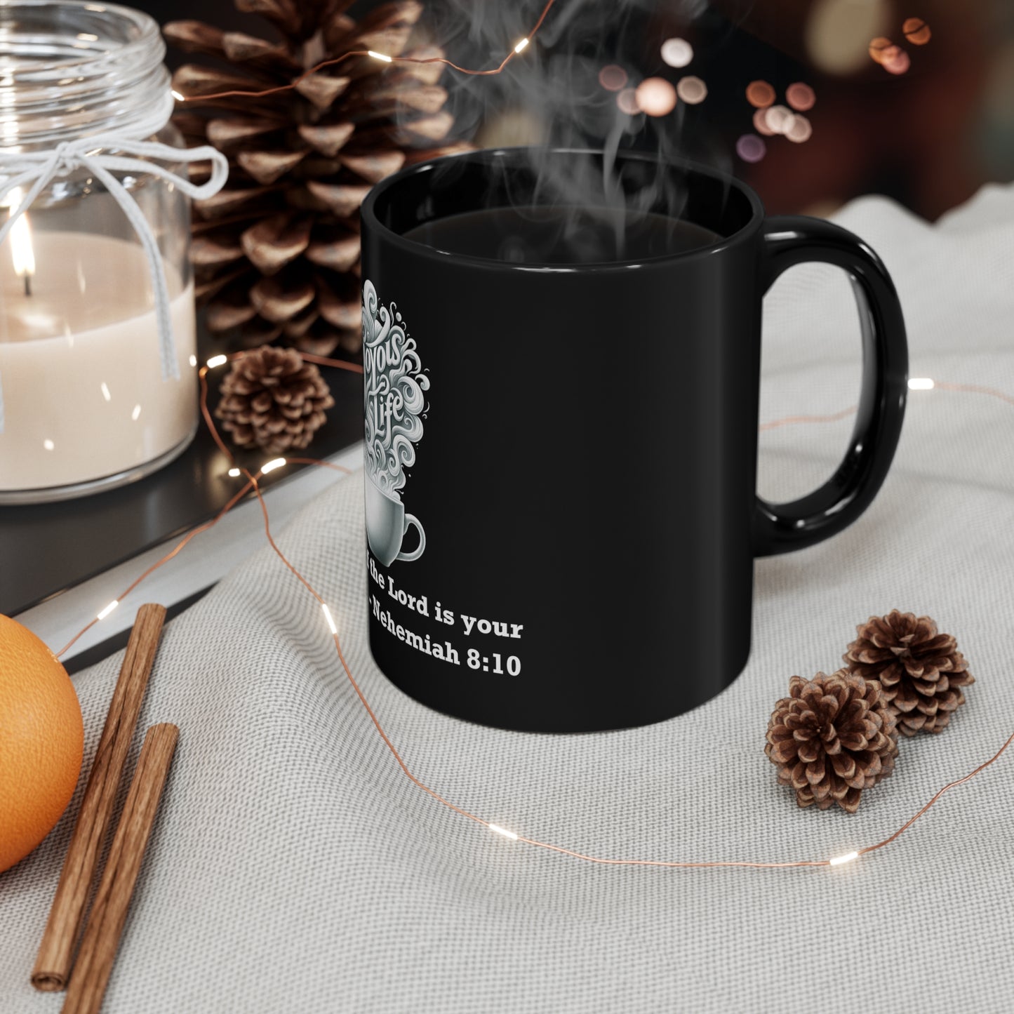 Nehemiah 8:10 Joy Mug: Strength in Joy, 11oz Black Ceramic, Joyous Life Journals