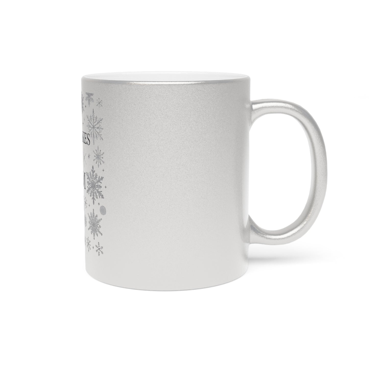 Snowflakes and Warm Sips Metallic Mug (Silver). Joyous Life Journals