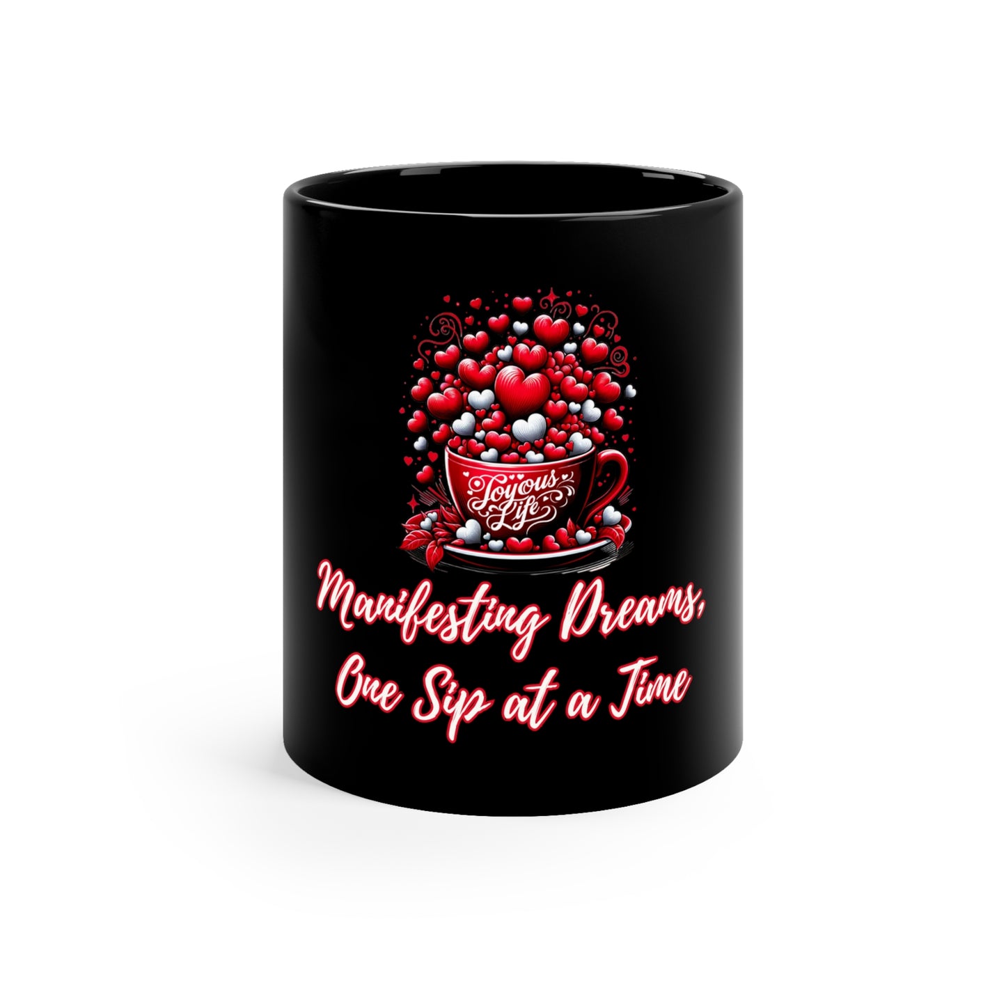 Manifesting Dreams, One Sip at a Time - Inspirational Black Ceramic Mug, Joyous Life Journals