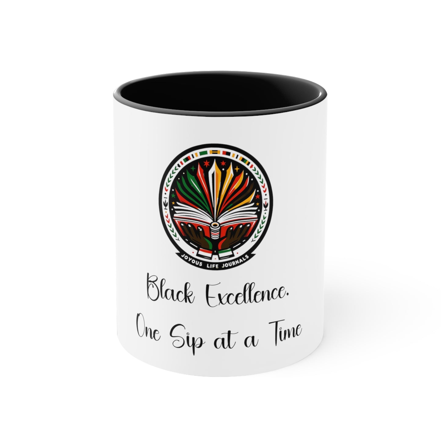 Black Excellence, One Sip at a Time, Two-Tone Accent Coffee Mug, 11oz, Joyous Life Journals