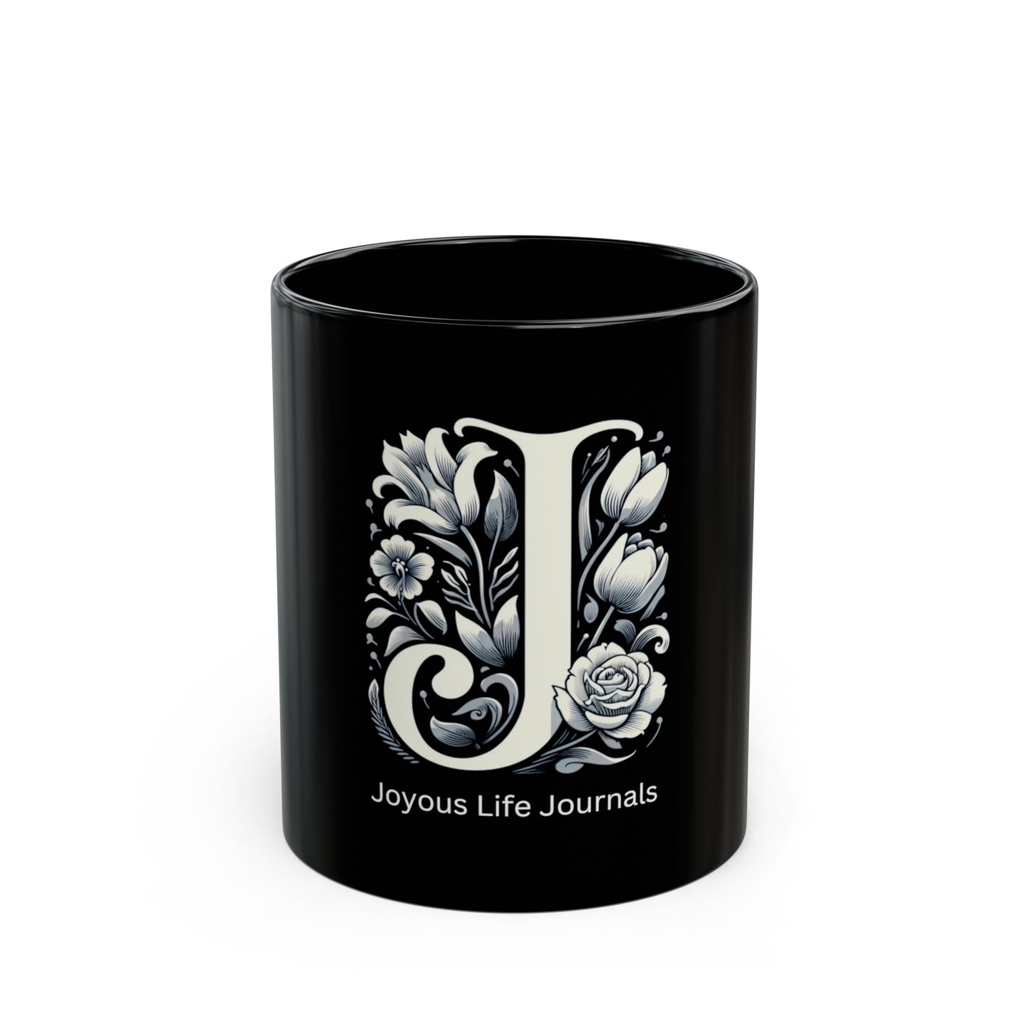 Java Joy: Classic 'J' Black Coffee Mug, Joyous Life Journals