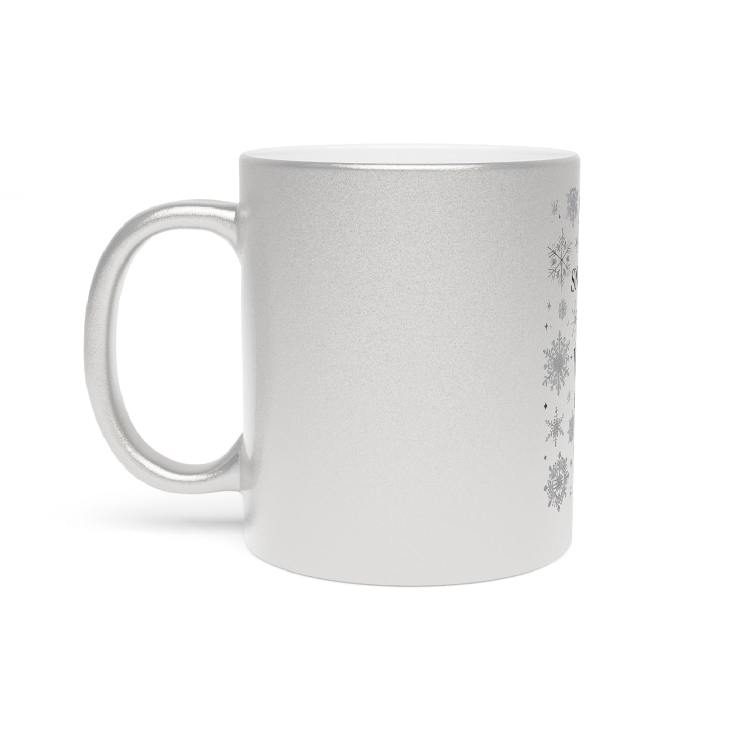 Snowflakes and Warm Sips Metallic Mug (Silver). Joyous Life Journals