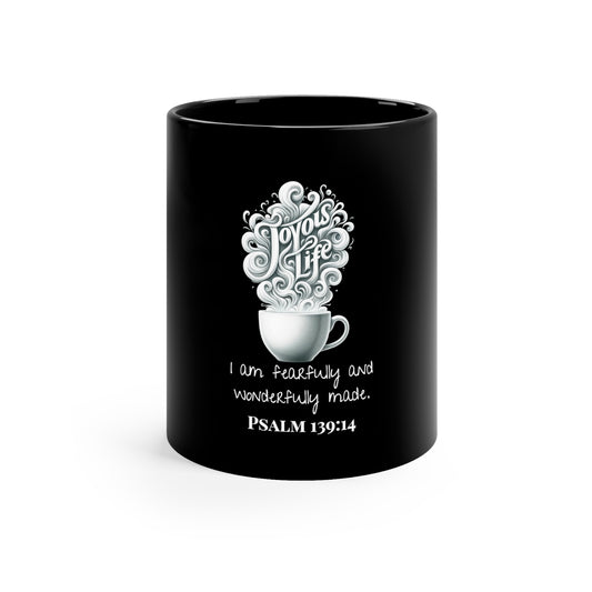 Psalm 139:14 Wonderfully Made Mug: Embrace Your Uniqueness, 11oz Black Ceramic, Joyous Life Journals