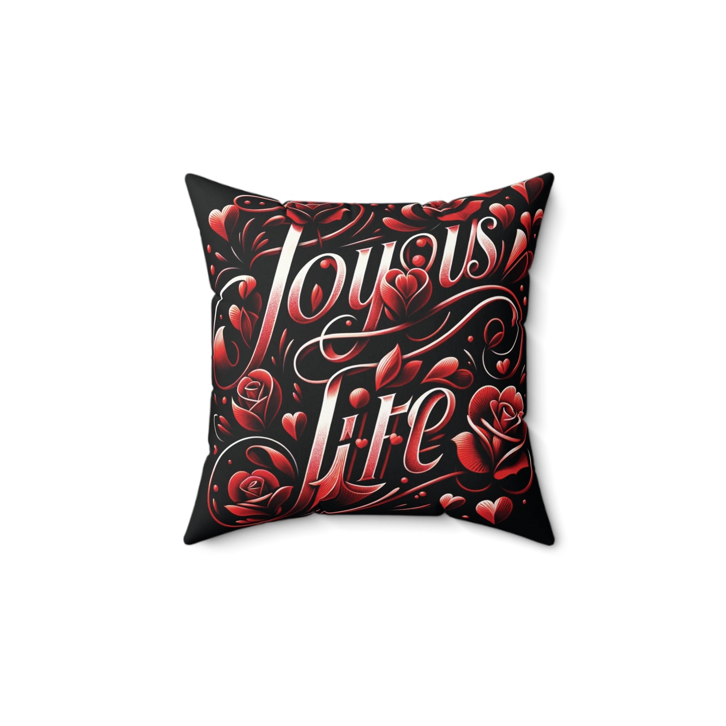 Joyous Life Red Floral Spun Polyester Square Pillow - Bold Elegance for Every Space
