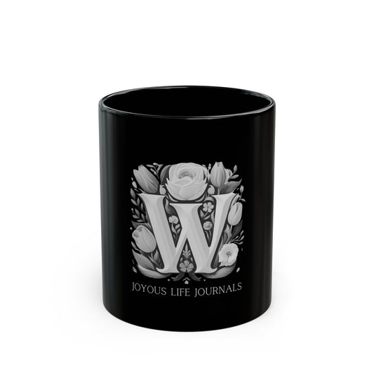 Warmth Wave: Monogram W 11oz Black Coffee Mug, Joyous Life Journals