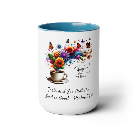 Savor the Goodness: Psalm 34:8 Two-Tone Inspirational Mug, Joyous Life Journals