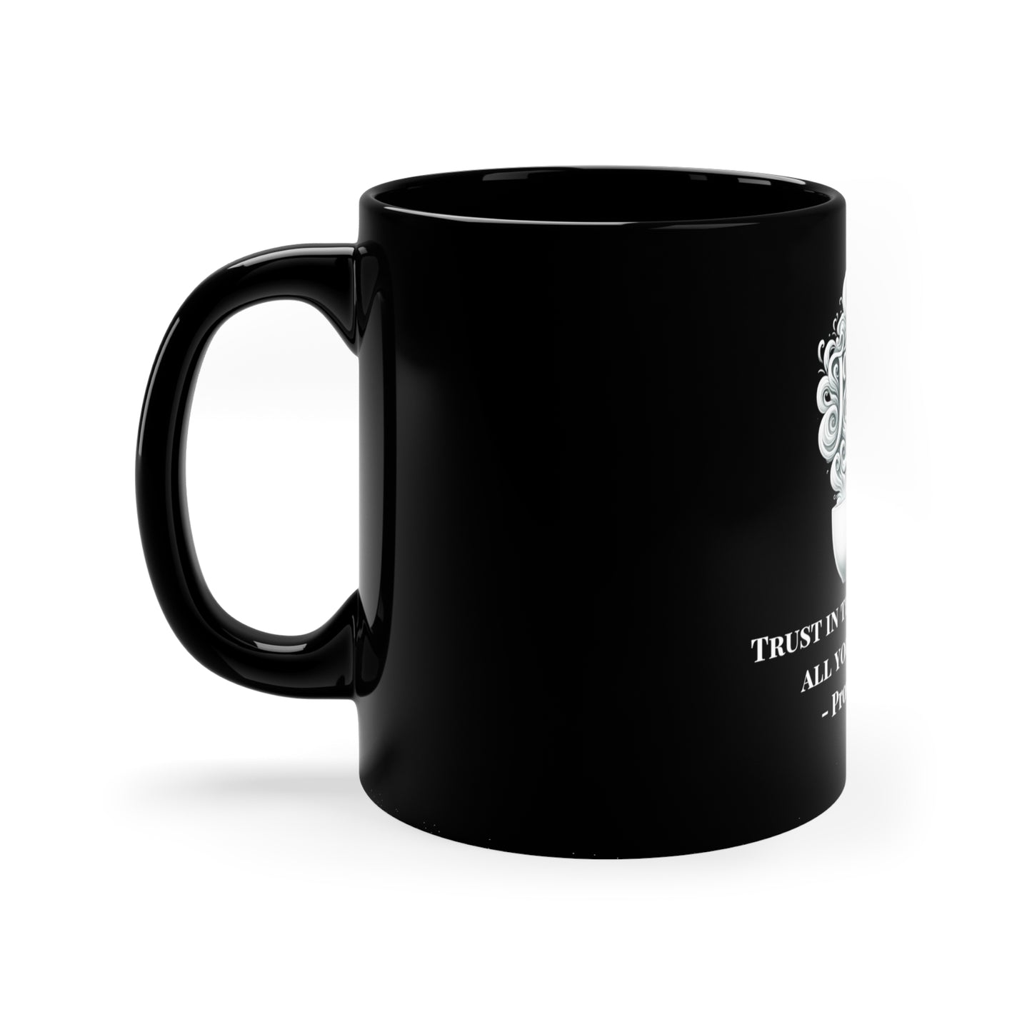 Proverbs 3:5 Trust Mug: Heartfelt Faith, 11oz Black Ceramic, Joyous Life Journals